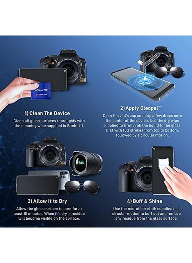 erorex - Oleopel Oleophobic Coating Kit For 3 Applications Anti Fingerprint Wipe On Liquid For All Smartphones Tablets Smart Watches Glasses Camera Lenses And Touch Screens Bottle - Image 1