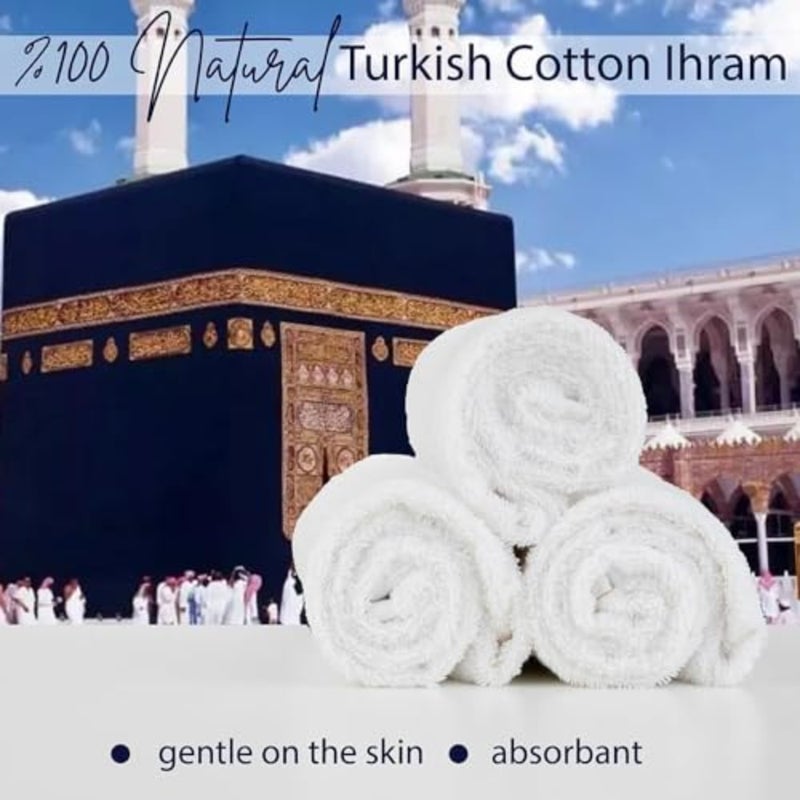Ihram Ehram Ahram for Men for Hajj and Umrah - 2 Towels - Hygienic Natural 100% Cotton Towels 110 x 220cm - Image 5