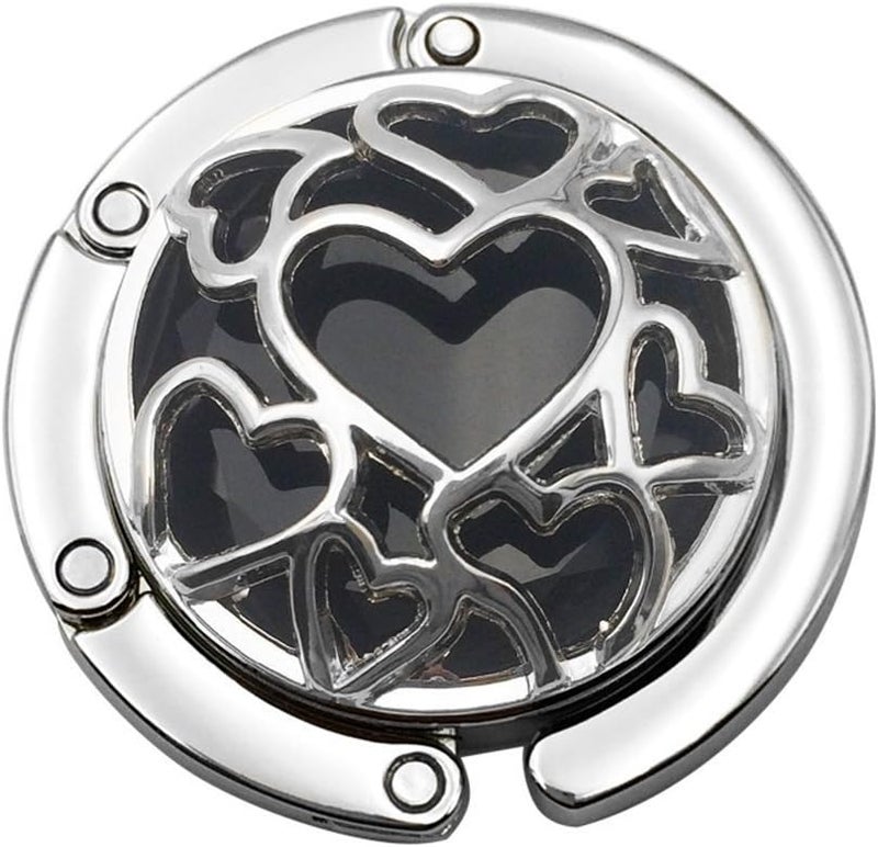 Grtdrm Multiple Hearts Style Premium Foldable Handbag Bag Purse Hanger Table Hook Holder (Black) - Image 1