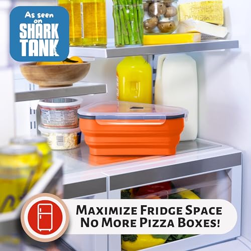 PIZZA PACK The Perfect Reusable Pizza Storage Container with 5 Microwavable Serving Trays - BPA-Free Adjustable Pizza Slice Container to Organize & Save Space, Orange - Image 3