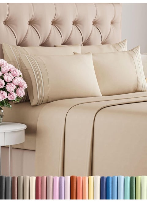 Queen Size Sheet Set - 6 Piece Set - Hotel Luxury Bed Sheets - Extra Soft - Deep Pockets - Easy Fit - Breathable & Cooling Sheets - Wrinkle Free - Comfy - Cream Bed Sheets - Queens Sheets - 6 PC