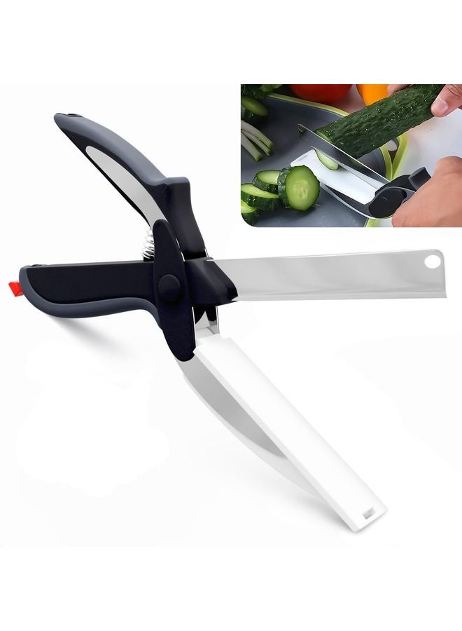 هومستر مقص المطبخ للطعام -2 في 1 مقص لوح القطع وسكين الطماطم مع آلية القفل وشفرات الفولاذ المقاوم للصدأ -مقص المطبخ متعدد الوظائف للتقطيع بدون جهد - Image 1