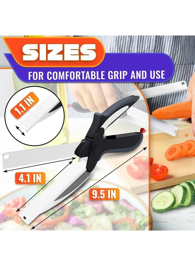 هومستر مقص المطبخ للطعام -2 في 1 مقص لوح القطع وسكين الطماطم مع آلية القفل وشفرات الفولاذ المقاوم للصدأ -مقص المطبخ متعدد الوظائف للتقطيع بدون جهد - Image 2