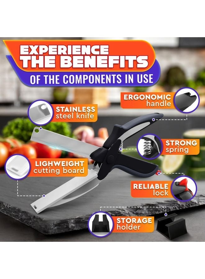 هومستر مقص المطبخ للطعام -2 في 1 مقص لوح القطع وسكين الطماطم مع آلية القفل وشفرات الفولاذ المقاوم للصدأ -مقص المطبخ متعدد الوظائف للتقطيع بدون جهد - Image 3