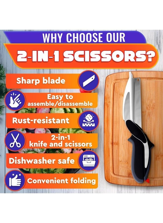 هومستر مقص المطبخ للطعام -2 في 1 مقص لوح القطع وسكين الطماطم مع آلية القفل وشفرات الفولاذ المقاوم للصدأ -مقص المطبخ متعدد الوظائف للتقطيع بدون جهد - Image 4