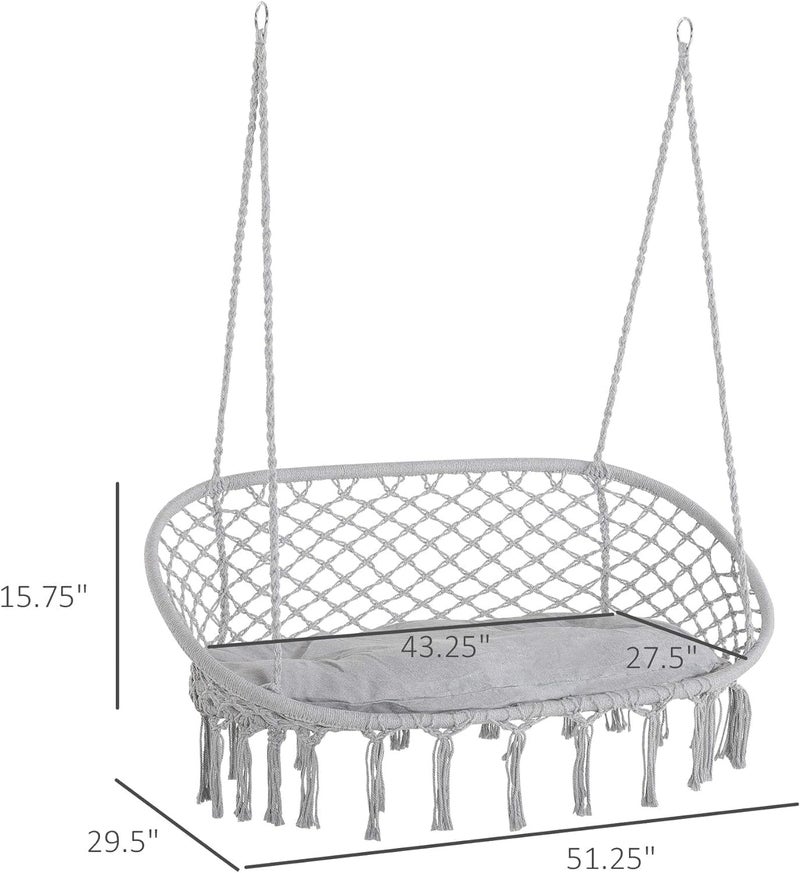 Harmony Home كرسي هارموني هوم المعلق المزدوج – كرسي معلق كبير بتصميم ماكرامي بوهيمي، سعة 700 رطل للاسترخاء الداخلي/الخارجي (130 × 60 سم) - Image 2