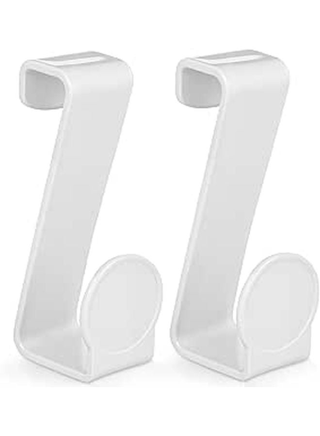 White Z Shaped Plastic Toilet Seat Hooks 2 Pack Over Door Bathroom Kitchen Hanging Hooks - Image 1