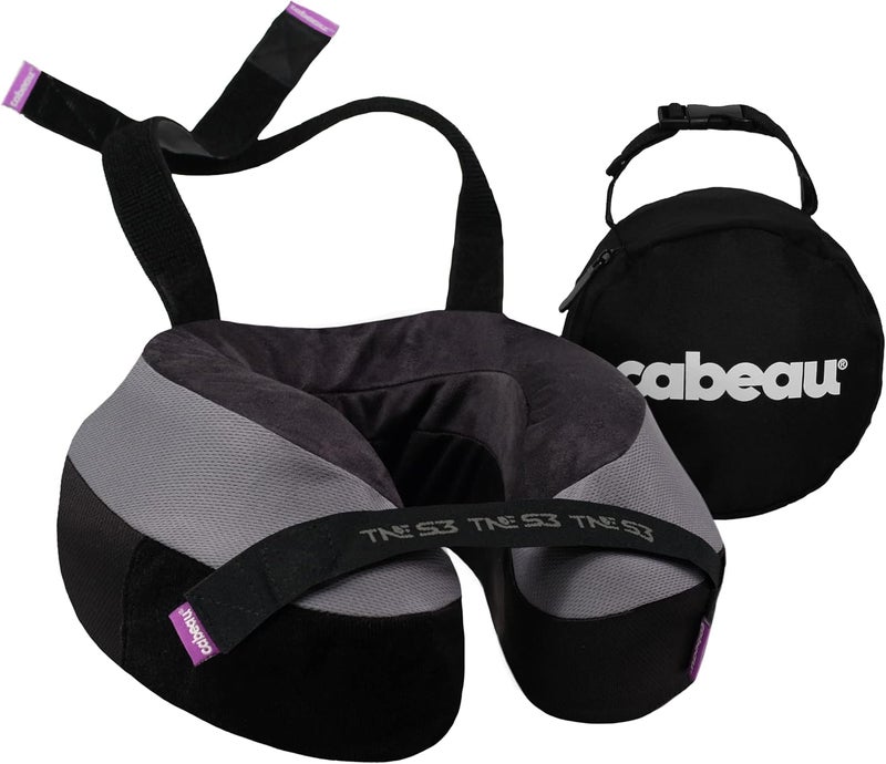 Cabeau Travel Neck Pillows for Airplanes – The Neck’s Evolution, TNE S3 – Supportive Memory Foam Design for Long Haul Flights – Attachable Seat Straps and 360° Support (Berlin Grey) - Image 1