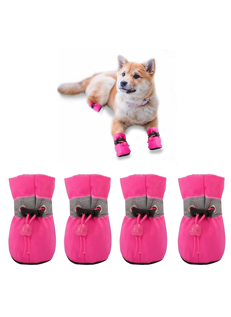 KASTWAVE 2 Pack Dog Shoes for Small Dogs, Anti-Slip Dogs Boots Paw Protector for Winter Snowy Day, Summer Hot Pavement Dog Booties with Reflective Straps, Cat Dog Shoe for Indoor Hardfloors (Pink)  - Image 1