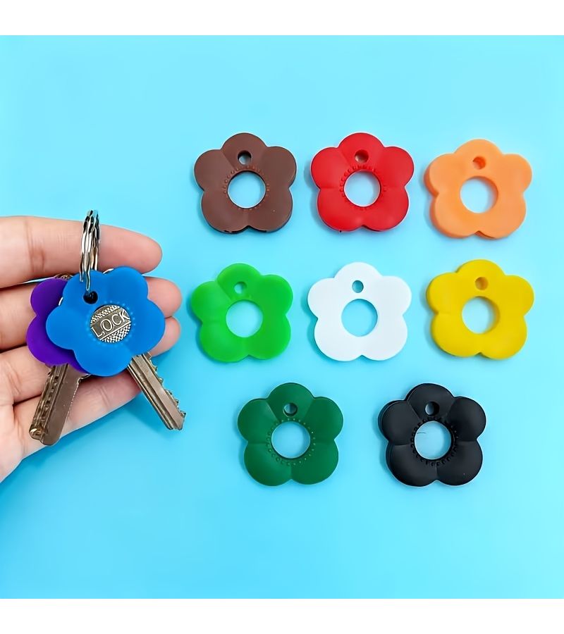 5 Pieces Random Colors Flower Shaped Keycap Set With Labeled Keycaps Durable Keycap Protectors Featuring Color Coded Design Easy To Install Keychain Organizer Suitable For Home Office Parties And Key - Image 4