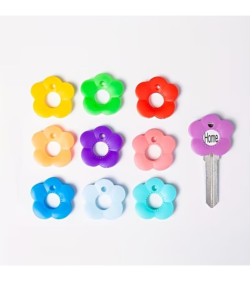 5 Pieces Random Colors Flower Shaped Keycap Set With Labeled Keycaps Durable Keycap Protectors Featuring Color Coded Design Easy To Install Keychain Organizer Suitable For Home Office Parties And Key - Image 1