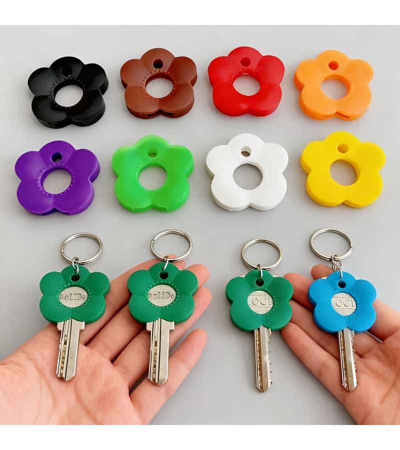 5 Pieces Random Colors Flower Shaped Keycap Set With Labeled Keycaps Durable Keycap Protectors Featuring Color Coded Design Easy To Install Keychain Organizer Suitable For Home Office Parties And Key - Image 3