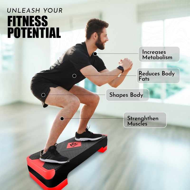 Allure Sphere Aerobic Stepper For Home & Gym - Suited For Cardio, Yoga, Weights, Exercise Workout, Stretching, Fitness - Non-Slip Adjustable 2 Level Steps (L 68 x W 28 x H 10) - Image 2