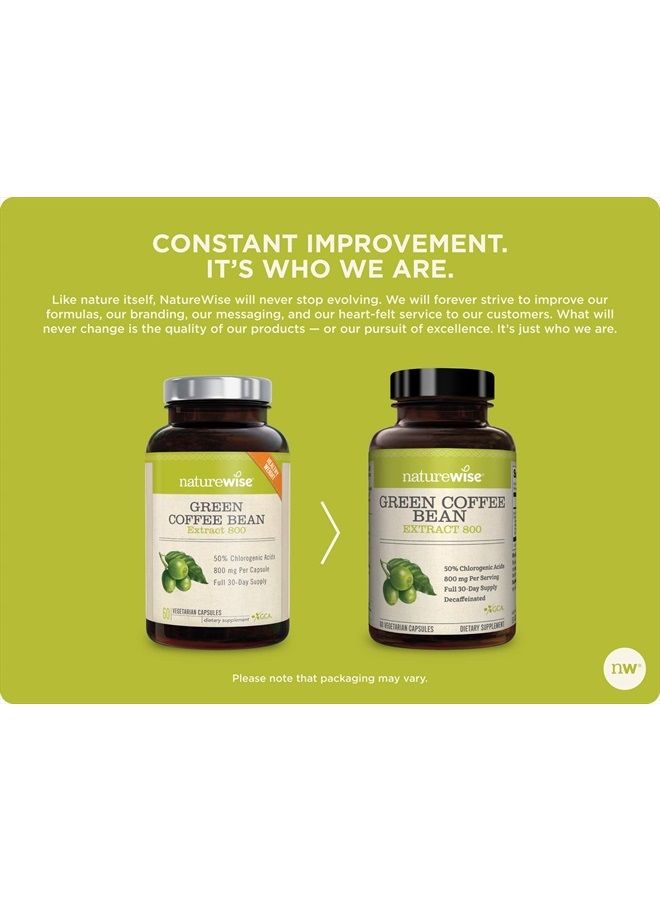 NatureWise Green Coffee Bean 800mg Max Potency Extract 50% Chlorogenic Acids, Raw Green Coffee Antioxidant Support Supplement & Support Healthy Weight Maintenance goals, Non-GMO, Gluten-Free (1 Month) - Image 4