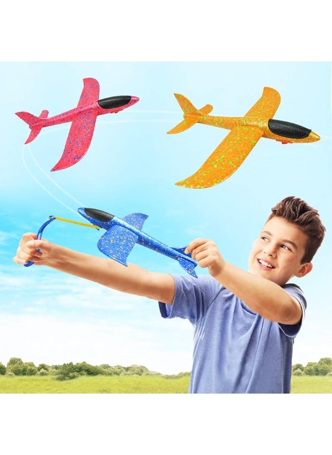 DC-BEAUTIFUL 3 Pack Upgrade 13.6" Airplane Toys, Throwing Plane 2 Flight Modes, Throwing Foam Airplanes with Rubber String Launch, Outdoor Sport Toy Party Favor Birthday Gift for Kids  - Image 4