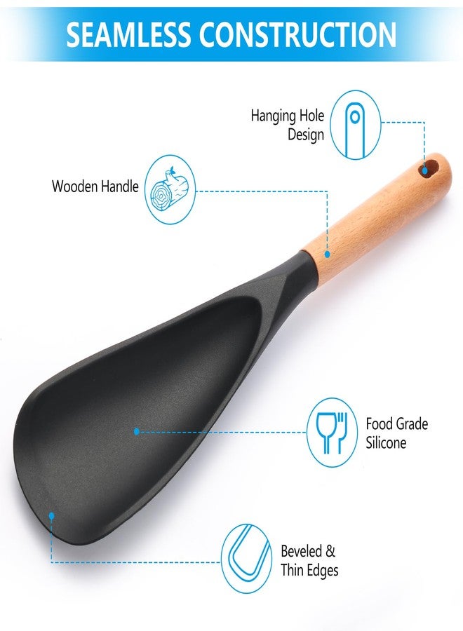 GZLT 2 Pcs Silicone Cooking Spoons for Nonstick Cookware - Wooden Handle Rice Scooper & Serving Spoon, BPA-Free Matte Silicone - Great for Mixing, Scraping, and Stirring - Image 5