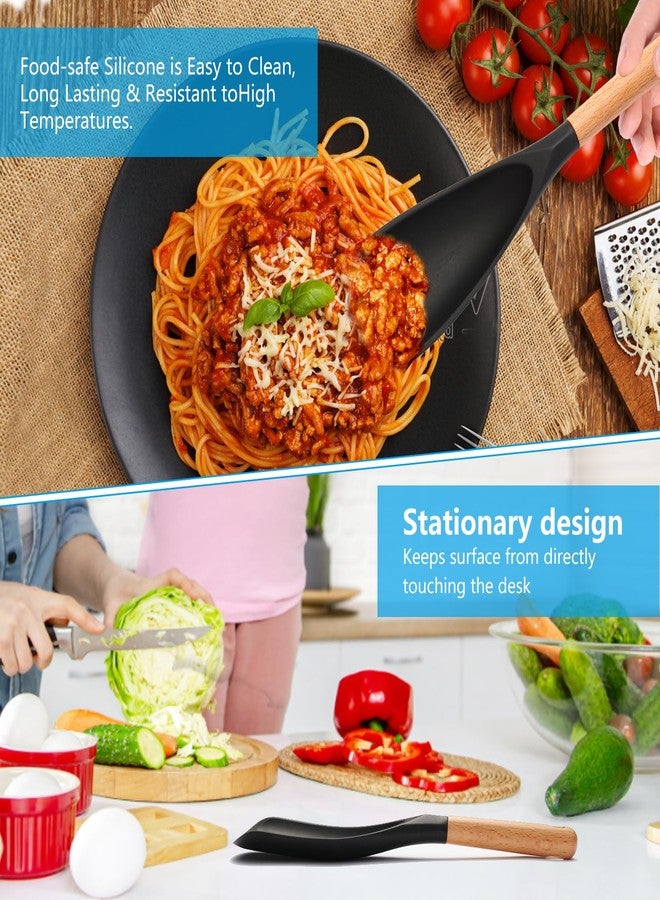 GZLT 2 Pcs Silicone Cooking Spoons for Nonstick Cookware - Wooden Handle Rice Scooper & Serving Spoon, BPA-Free Matte Silicone - Great for Mixing, Scraping, and Stirring - Image 3