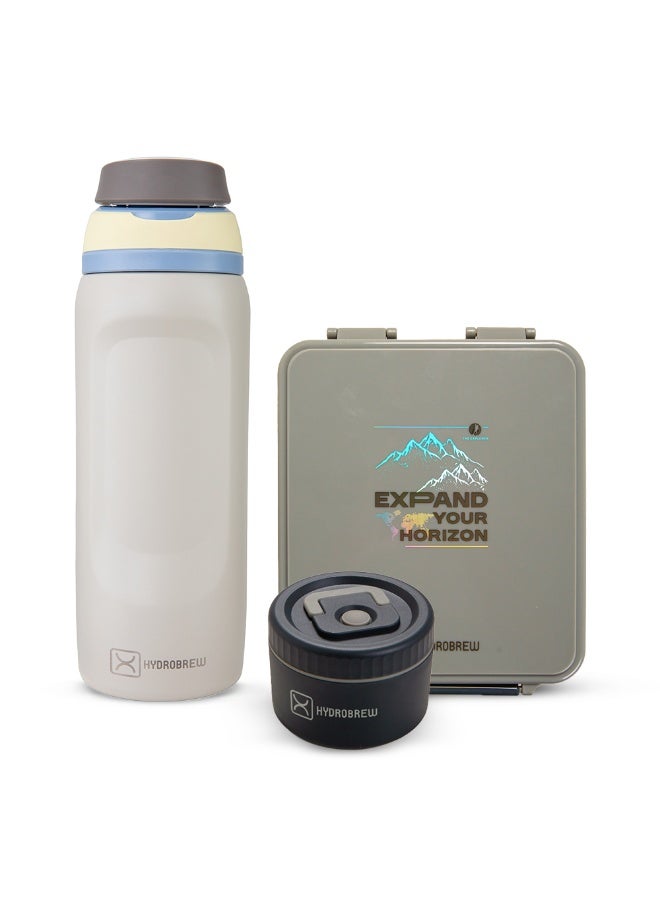 Hydrobrew Bento Lunch Box 1.74L w/ Steel Food Jar & Sip Switch Water Bottle 1000ml | Leakproof Meal Box – Adventure Sage - Image 1