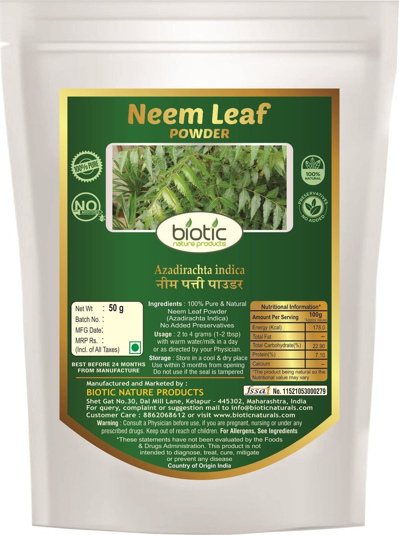 Biotic Natural Neem Leaf, Vijaysar, Belpatra, Gudmar, Kalmegh, Karela and Jamun Seeds Powder - 350gm (50gm each) - Image 2