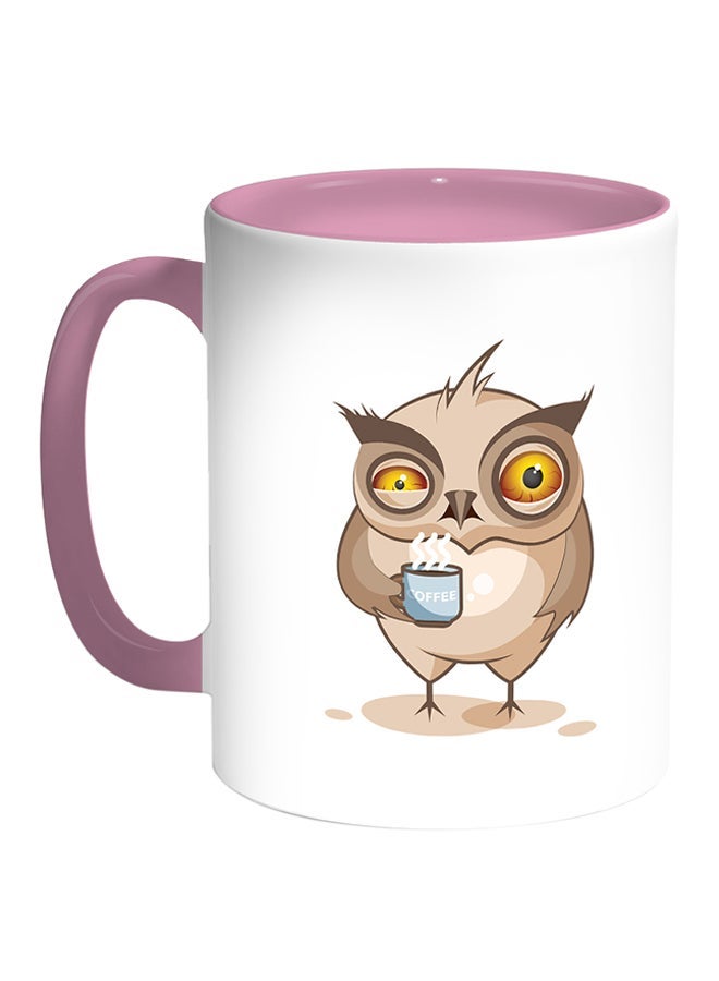 RYN Owl Printed Coffee Mug White/Pink 11ounce
