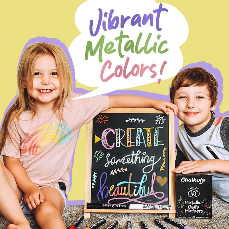 Chalkola Metallic Chalk Markers (10 Pack) Liquid Chalk Pens - For Blackboards, Chalkboard, Bistro Menu, Window - Wet Wipe Erasable - 6mm Reversible Bullet & Chisel Tip - Image 5