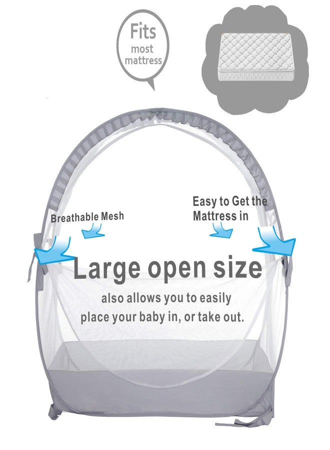ZXPLO Baby Safety Crib Tent Infant Pop up Mosquito Net Nursery Bed Canopy Netting Cover - Keep Baby from Climbing Out with Hanging Diaper Storage Bag (Gray) - Image 3