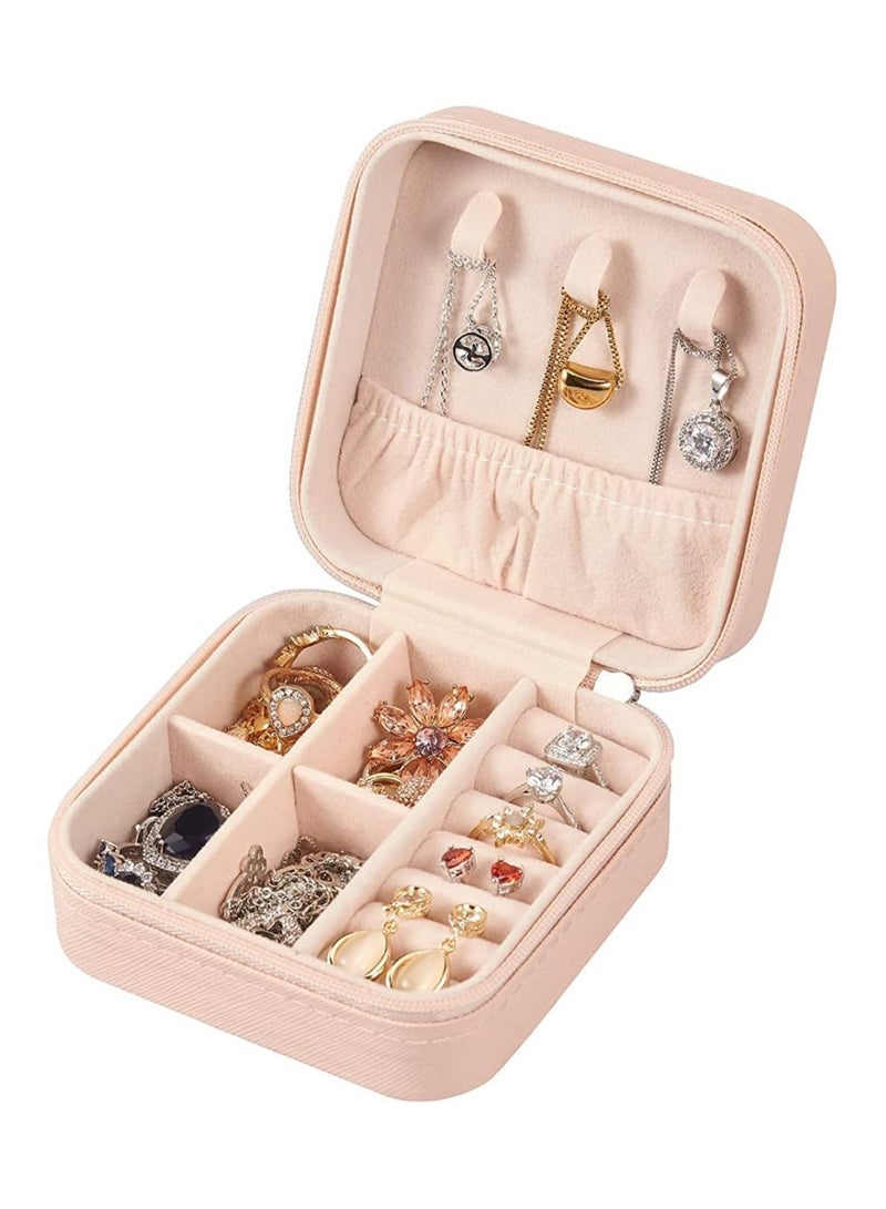JOLLITY LLC Travel Jewelry Case, Small Jewelry Box Organizer Portable Jewelry Travel Organizer Display Storage Case for Rings Earring Necklace Bracelet, Woman Gift, Pink  - Image 1