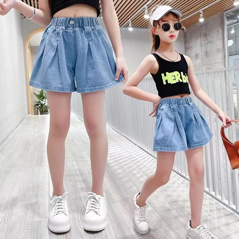 Girls' Denim Culottes Children'S Korean Style Denim Shorts 2025 Summer Thin Style Middle Children'S Style Shorts Manufacturer - Image 1