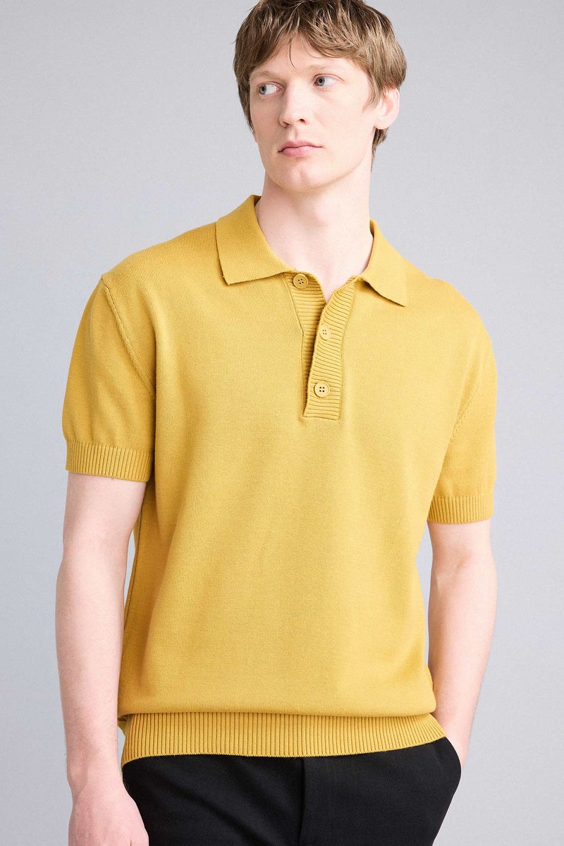DeFacto Yellow Man Short Sleeve Polo Shirt Casual - Image 1