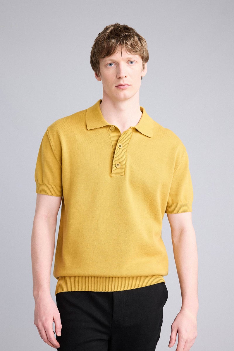 DeFacto Yellow Man Short Sleeve Polo Shirt Casual - Image 3