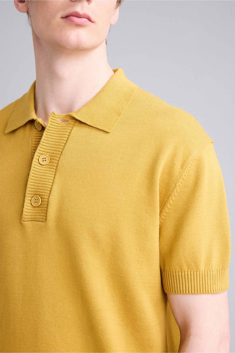 DeFacto Yellow Man Short Sleeve Polo Shirt Casual - Image 4