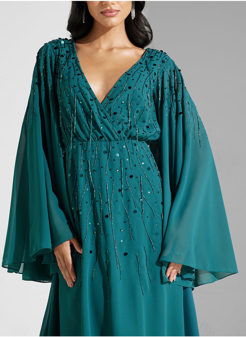 Amelia Rose Embellished V-Neck Mesh Detailed Dress  - Image 3