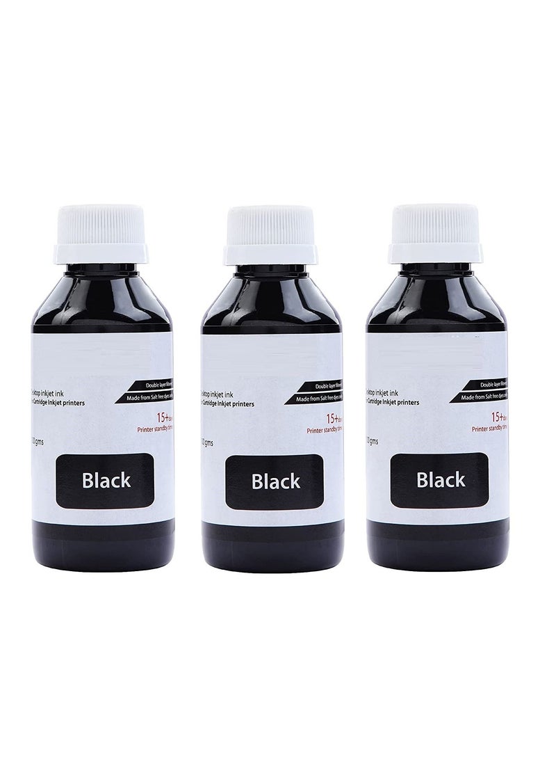 High Yield Inkjet Cartridge Ink Refill Compatible for HP and Canon Cartridge Printers Black Color 3x100ml - Image 1
