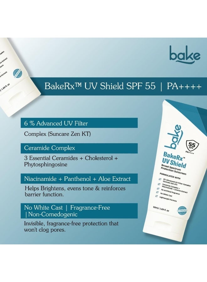 BAKE 6% Advanced UV Filter Broad Spectrum Sunscreen SPF 55 PA++++ with Suncare Zen KT | No Whitecast, Lightweight, Fragrance Free | With Ceramide Complex, Niacinamide, Licorice Extract – 50 ml - Image 3