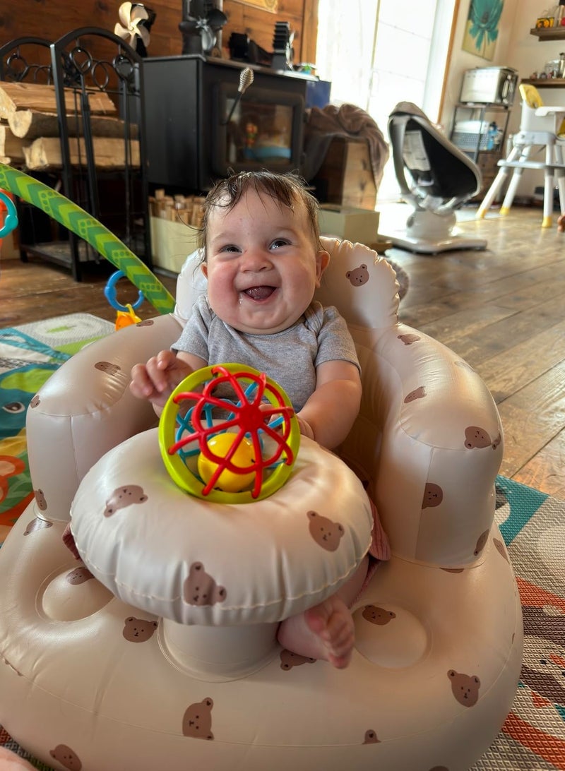 Daytoyz Baby Inflatable Seat for Babies 3-36 Months, Built in Air Pump, Bear Baby Support Seat Summer Toddler Chair for Sitting Up, Baby Shower Chair Floor Seater, Infant Back Support Sofa - Image 1