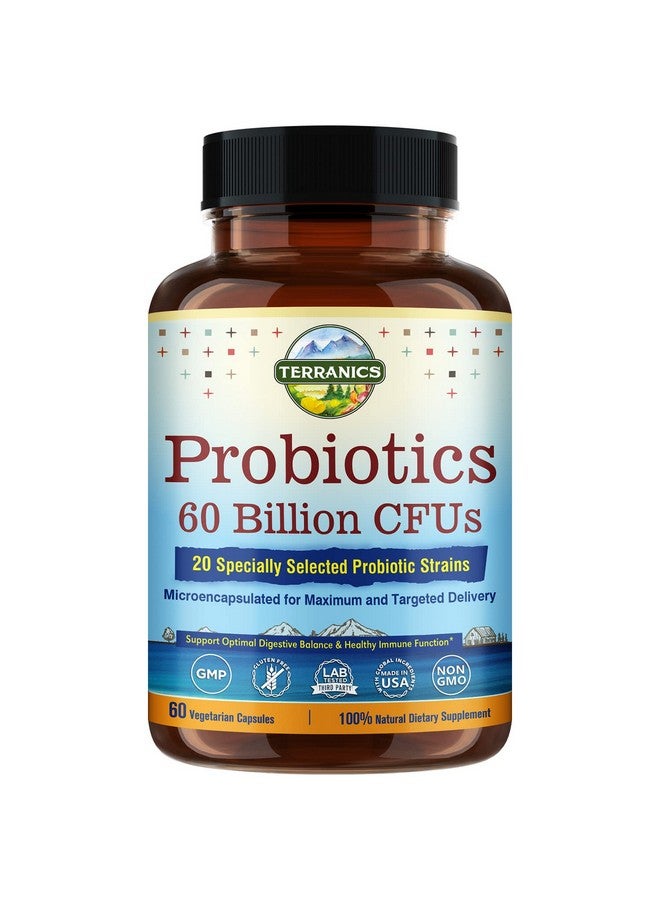 Terranics Probiotics 60 Billion Cfu 20 Strains 60 Veg Capsules Prebiotics & Probiotics Shelf Stable Probiotic Supplement For Men & Women Digestive & Immune Health Nongmo No Soy Dairy & Gluten - Image 2