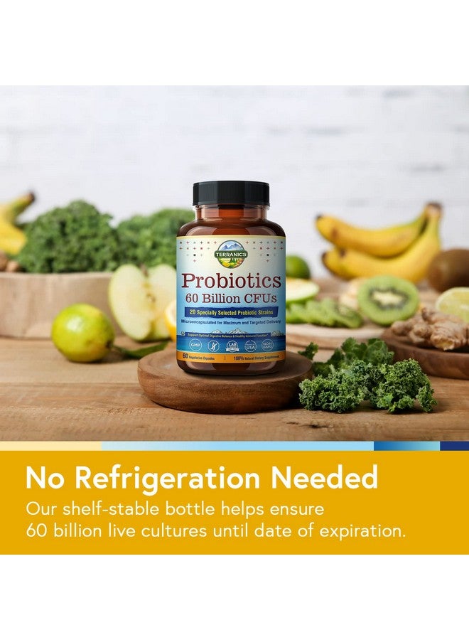 Terranics Probiotics 60 Billion Cfu 20 Strains 60 Veg Capsules Prebiotics & Probiotics Shelf Stable Probiotic Supplement For Men & Women Digestive & Immune Health Nongmo No Soy Dairy & Gluten - Image 5