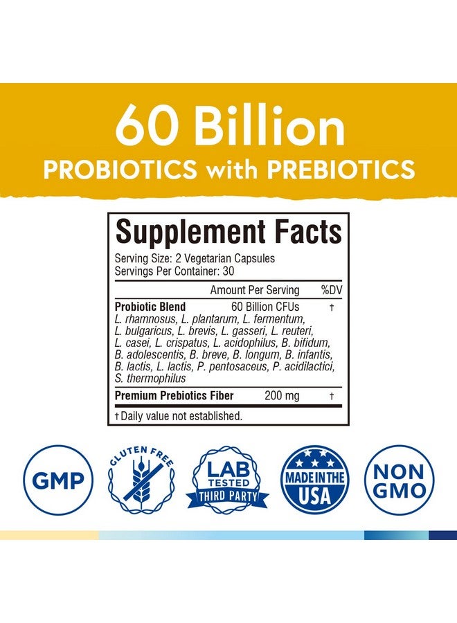 Terranics Probiotics 60 Billion Cfu 20 Strains 60 Veg Capsules Prebiotics & Probiotics Shelf Stable Probiotic Supplement For Men & Women Digestive & Immune Health Nongmo No Soy Dairy & Gluten - Image 3