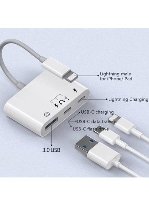 Polhammobile - Polham Apple Iphone Otg Hub Type C To Headphone USB Camera Reader Iphone Keyboard Mouse Reader Hub - Image 1