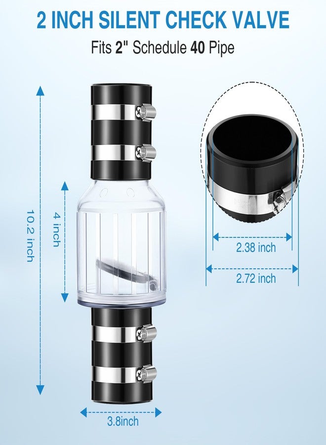 Ceoighe Quiet Sump Pump Check Valve, 2 Inch PVC Check Valve Fits 2" Schedule 40 Pipe, Clear, Silent Backflow Valve With Spring Loaded Flapper, Reduces Water Hammer Noise - Image 2