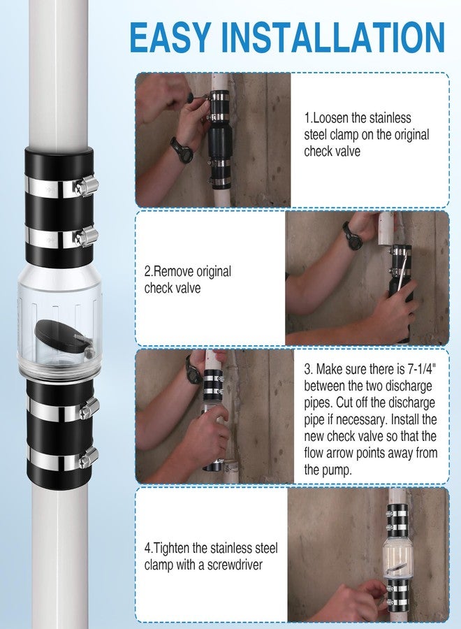 Ceoighe Quiet Sump Pump Check Valve, 2 Inch PVC Check Valve Fits 2" Schedule 40 Pipe, Clear, Silent Backflow Valve With Spring Loaded Flapper, Reduces Water Hammer Noise - Image 4