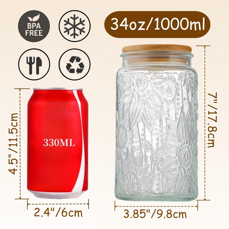 ANSQU Vintage Glass Canister, 34oz Candy Jar with Lid, Decorative Mason Jar for Home Kitchen Pantry, Cute Jar for Coffee, Tea, Candy, Cookie, Sugar - Image 2