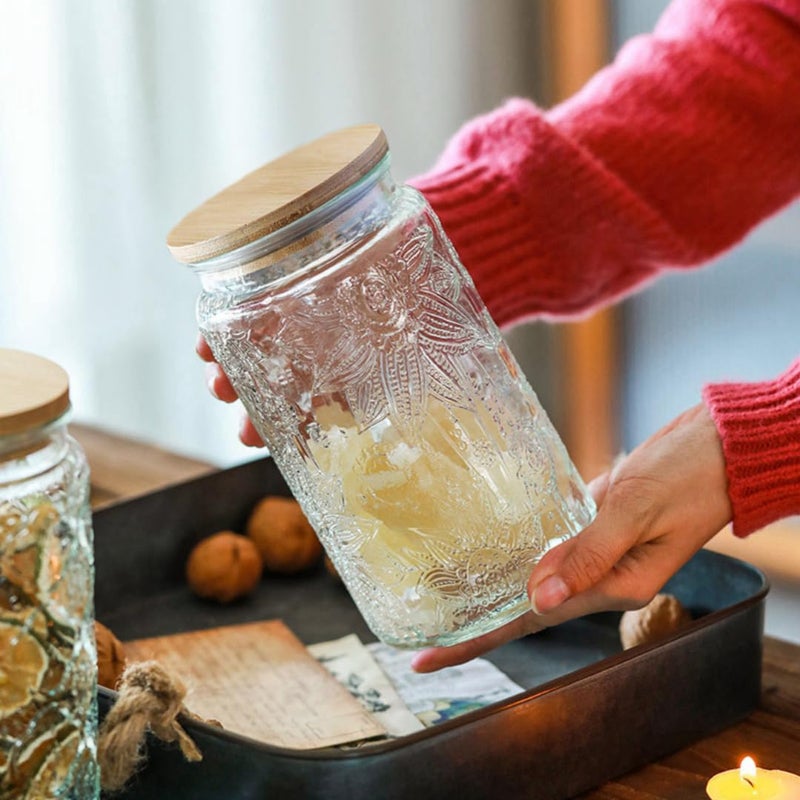 ANSQU Vintage Glass Canister, 34oz Candy Jar with Lid, Decorative Mason Jar for Home Kitchen Pantry, Cute Jar for Coffee, Tea, Candy, Cookie, Sugar - Image 3