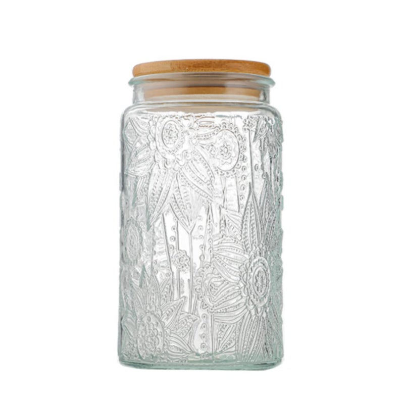 ANSQU Vintage Glass Canister, 34oz Candy Jar with Lid, Decorative Mason Jar for Home Kitchen Pantry, Cute Jar for Coffee, Tea, Candy, Cookie, Sugar - Image 1