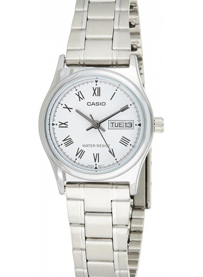 كاسيو ساعة كاسيو للنساء - LTP-V006D-7BUDF مينا ابيض وسوار فضي - Image 1