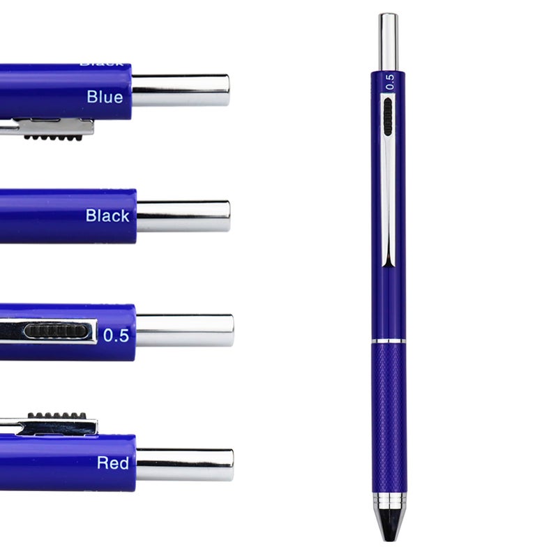 DunBong 4in1 Multicolor Writing Instrument Metal Cased Multifunction Pen 05mm Mechanical Pencil Red Blue and Black Ball Pens 1Count Blue
