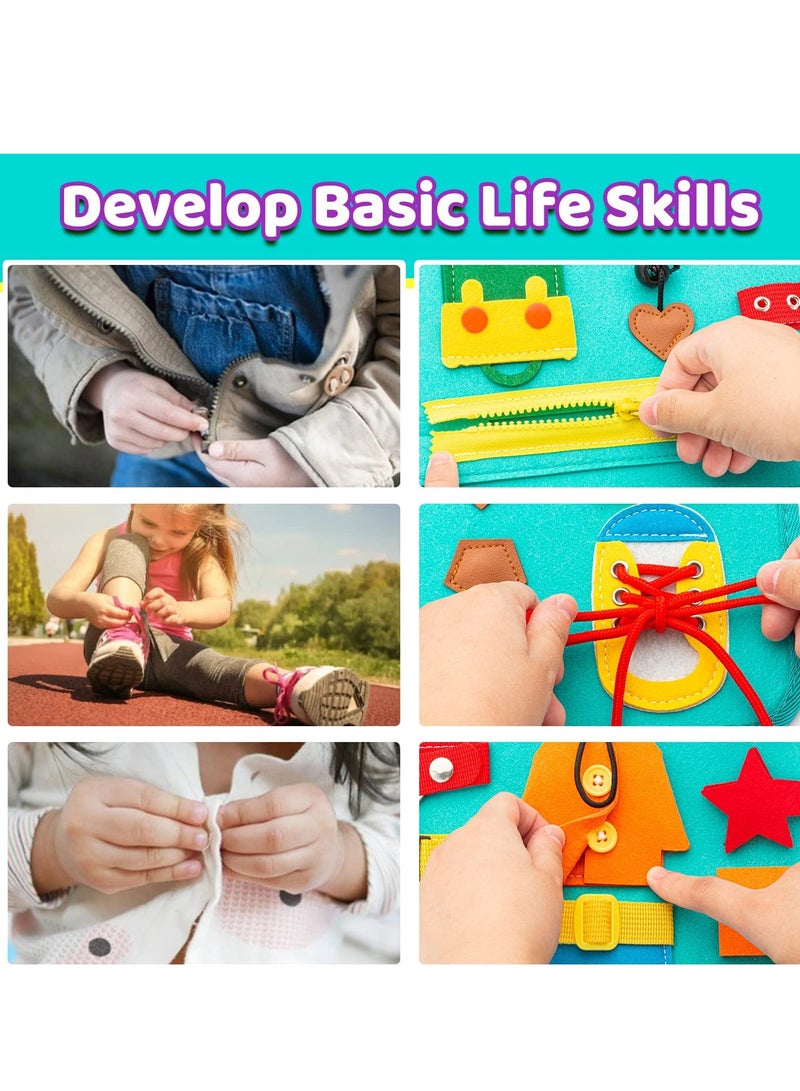 KASTWAVE Busy Board, 27 in 1 DIY Portable Felt Dressing Button Learning Board Early Educational Sensory Brain Toys for 1 2 3 4 Years Old Boys Girls Preschoolers(Green) - Image 5