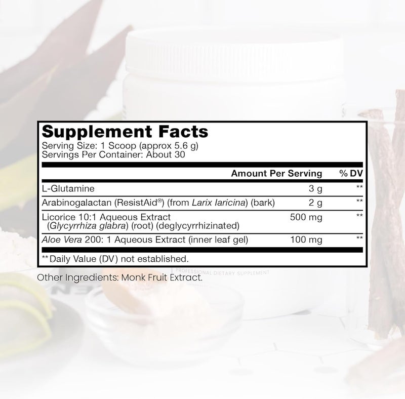 Pure Therapro Rx Leaky Gut Defense  Gut Health Supplement with LGlutamine Licorice Root Extract Aloe Leaf Arabinogalactan 30 Servings 168g - Image 2