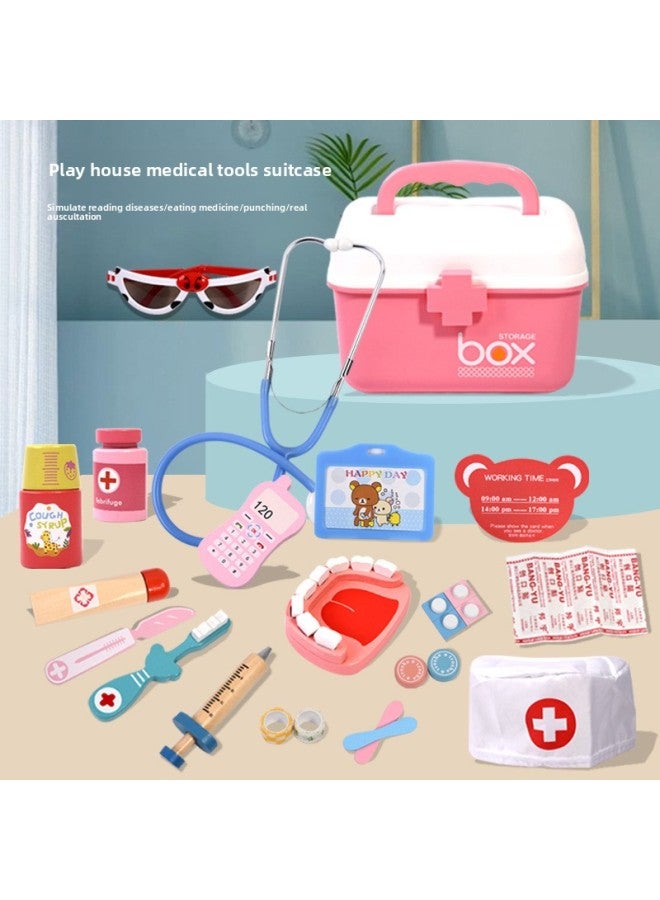 Wooden Set Children's Play House Simulation Medical Kit Role Play Girl Nurse Injection Boy Stethoscope-Color:Blue 38 Pieces Occupational Doctor LC - Image 2