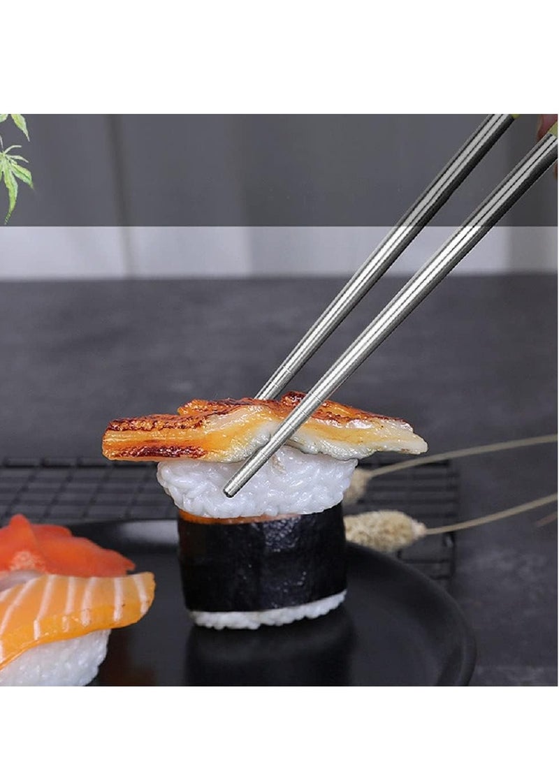 عيدان طعام مزدوجة ستانلس ستيل قابلة لاعادة الاستخدام خفيفة الوزن ومقاومة للانزلاق امنة للغسيل في غسالة الاطباق، ادوات مائدة  (5 قطع من عيدان مزدوجة بالوان متعددة) - Image 2